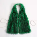 Sexy green and black faux fur halter top with cross charm and backless tie design - One Size / Green