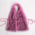 Hot pink Mongolian faux fur halter top with cross charm and backless tie design - One Size / Pink