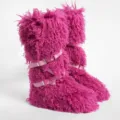 Bottes de neige fuchsia en fausse fourrure d'agneau avec boucles roses de style punk - 36 / Rose fuchsia (lacets plats 40 cm)