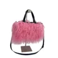 Borsa tote in ecopelliccia rosa con manici neri - rosa scuro