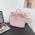 Süßer rosa Kunstpelz Rucksack für Damen, modische Herbst Winter Plüschhandtasche - Rosa