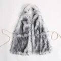 Mongolian faux fur halter top with cross pendant in black and white mixed colors - One Size / Off-White