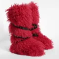 Bottes en fausse fourrure d'agneau rouge style punk avec lanières à boucles - 36 / Rouge (lacets plats 40 cm)