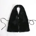 Sultry black Mongolian fur halter top featuring a Gothic silver cross and side ties. - One Size / Black