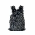 Fuzzy Y2K style faux raccoon fur backpack featuring fluffy ears for men and women - Black with White Tip