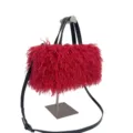 Borsa tote in ecopelliccia rossa a pelo lungo con manici in pelle nera - Rosso