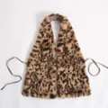 Chic leopard print faux fur halter neck top with a gothic cross pendant detail - One Size / Yellow Leopard