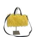 Borsa tote in finta pelliccia giallo brillante da donna con manici e tracolla neri - Giallo
