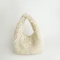 Sac fourre-tout chic en peluche blanc avec texture franges et toucher doux soyeux - Blanc Cassé