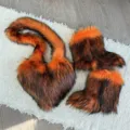 Faux fur heart bag and boots set in orange and brown for Y2K punk style - 36 / Orange