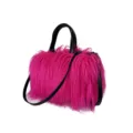 Bolso tote de pelo sintético rosa vibrante con asas negras en estilo pillow Y2K de moda - Rosa rojo