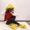 Punk style faux fur hat and slipper set in vibrant yellow for winter fashion - Yellow - (Faux Wool Sole 2.0 and Hat Set) / 36 (US 3)