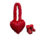 Set borsa a cuore in ecopelliccia rossa e stivali da neve in peluche coordinati invernali - Rosso