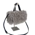 Elegante borsa tote in ecopelliccia grigia da donna con manici in pelle nera - Grigio