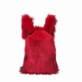 Vibrant red faux raccoon fur backpack with Y2K monster ear design and fluffy texture - Red