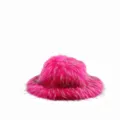 Stilvoller pinker Plüsch-Fischerhut aus Kunstfuchsfell für Damen im Winter-Look - Rosé-Pink gepunktet