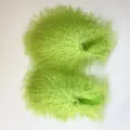 Detailed view of neon green Mongolian sheep fur slides with a curly texture - 5 (Shoe Length 250, Inner Length 225) / Fluorescent Green