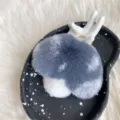 Soft plush rex rabbit fur mushroom keychain pendant in aesthetic blue and white color - Graphite Grey