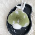 Cute green and white rex rabbit fur plush mushroom keychain for bags - Olive