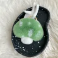 Adorable macaron green mushroom plush keychain accessory made of soft faux rabbit fur - Light Green