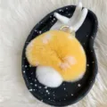 Adorable yellow plush mushroom keychain made of soft rex rabbit fur for bag accessory - Yellow