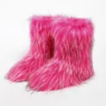 Hot pink faux fur snow boots with thick plush texture for winter y2k fashion style - 36 / Rose Pink with White Tips