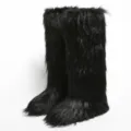 Stylish black faux fur knee-high snow boots with fluffy Y2K spice girl design - 36 / Black Raccoon Fur