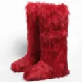 Vibrant red faux fur Y2K style knee-high snow boots featuring warm thick lining for winter - 36 / Red