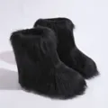 Botas de nieve negras de piel sintética esponjosa estilo Y2K para mujer invierno cálido - 36 / Negro