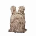 Fashionable Y2K faux raccoon fur backpack featuring cute rabbit ears and gold zipper detail - Milk Tea