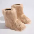 Bottes de neige en fausse fourrure abricot style y2k, chaudes et duveteuses pour l'hiver - Khaki