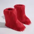 Bottes de neige rouges vibrantes en fausse fourrure de renard de style Y2K tendance - Rouge