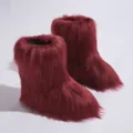 Bottes de neige en fausse fourrure bordeaux moelleuses, style Y2K chaud pour l'hiver - Bordeaux