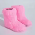 Bottes de neige en fausse fourrure rose moelleuse style Y2K tendance pour l'hiver - Rose vif
