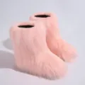Bottes de neige en fausse fourrure rose Y2K élégantes pour un hiver chaud et cosy - Rose Clair