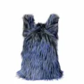 Trendy Y2K style faux raccoon fur backpack featuring blue and black mixed colors detail view - Blue + Grey