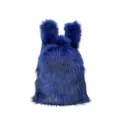 Macro view of dark blue fluffy faux fur backpack with cute ears in Y2K fashion style - Sapphire Blue