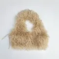 Gilet in finta pelliccia beige con texture riccia e sexy design halter senza schiena - Taglia unica / Maglione marrone medio