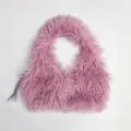 Top allacciato al collo in ecopelliccia rosa a pelo lungo con sexy design schiena scoperta. - Taglia unica / Maglione viola