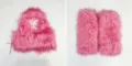 Set gilet allacciato al collo in ecopelliccia rosa e scaldamuscoli coordinati - Taglia unica / Set Rosa Scuro