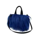Elegante bolso tote de peluche de piel sintética azul con asas negras estilo Y2K - Azul Zafiro
