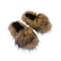 Cozy brown faux raccoon fur slippers in Y2K punk style for women - 36 / Coffee