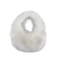 Stylish white faux fur handbag with grey tips featuring a soft plush y2k vest style design - White