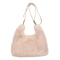 Élégant sac cabas en fausse fourrure rose clair avec bandoulière amovible - Blanc Cassé
