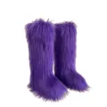 Stylish vibrant purple faux fur knee-high snow boots for women, warm winter fashion footwear - Deep purple