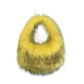 Trendy yellow and black faux fur handbag with vest-style handle for y2k sweet cool style. - Yellow