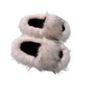 Soft faux raccoon fur slippers in light pink and black for Y2K style winter footwear - 36 / Flesh Pink