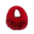 Vibrant red faux raccoon fur handbag with plush vest-style handle for women Y2K style - Red