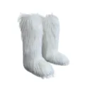 Premium white faux fur knee-high snow boots featuring fluffy long plush winter texture - 36 / White