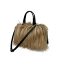 Bolso tote de piel sintética caqui con correas de cuero negro estilo Y2K forma almohada - Caqui